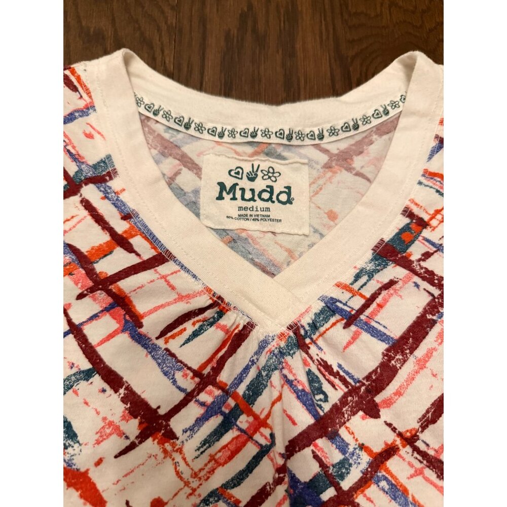 Y2K 2000's Mudd Colorful Splatter Print Long-Sleeve Abstract Pattern Medium Top - Picture 3 of 11